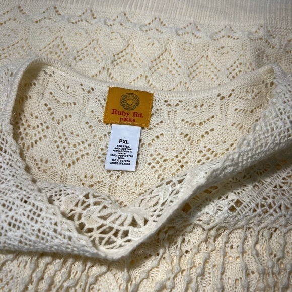 Ruby Rd Vanilla Fringed Crochet Top with Cami Womens size PL - Picture 4 of 5